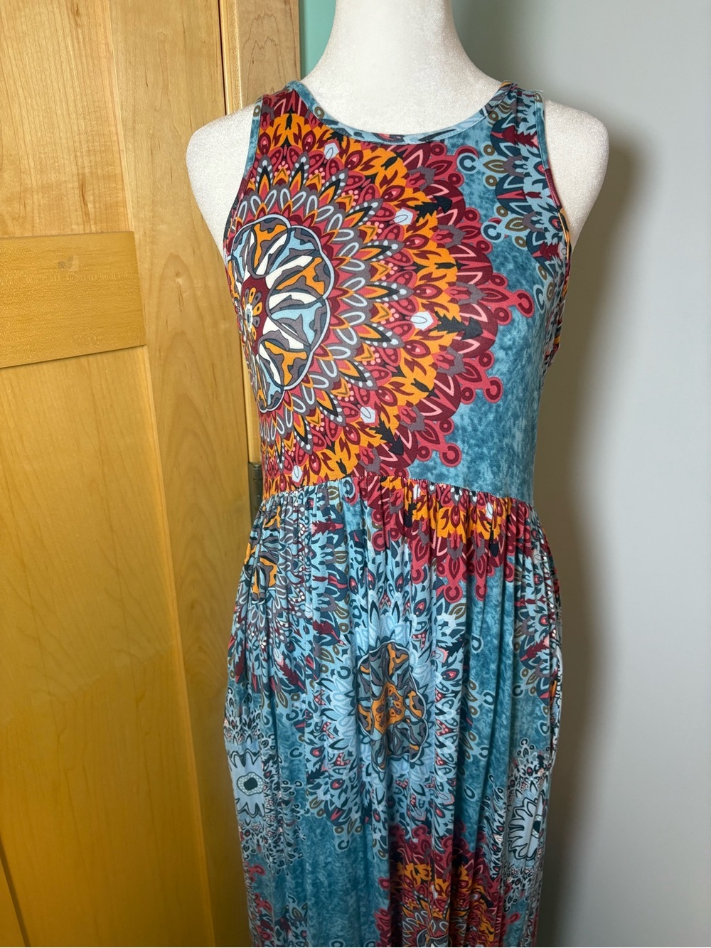 Grecerelle Boho Maxi Dress Large Colorful Mandala Print 59” Long - Picture 4 of 12